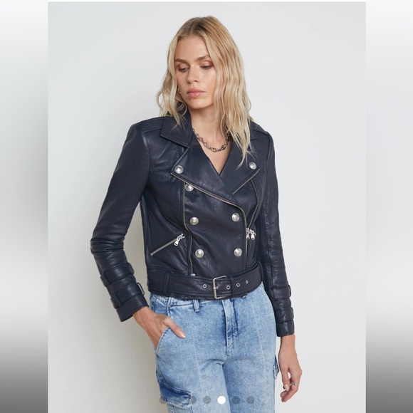 L'AGENCE Jackets & Blazers - L'AGENCE Billie Belted Leather Jacket  /Coat Midnight Navy XS